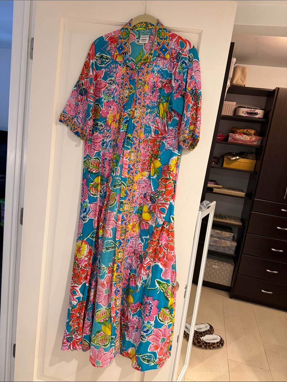 Turquoise Floral Button-Front Maxi Dress